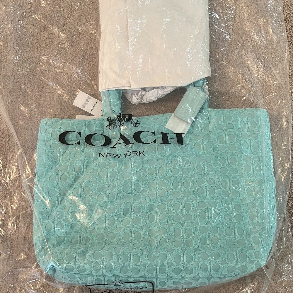 Coach Faded Blue (Turquoise) Signature Terry Tote (NWT)